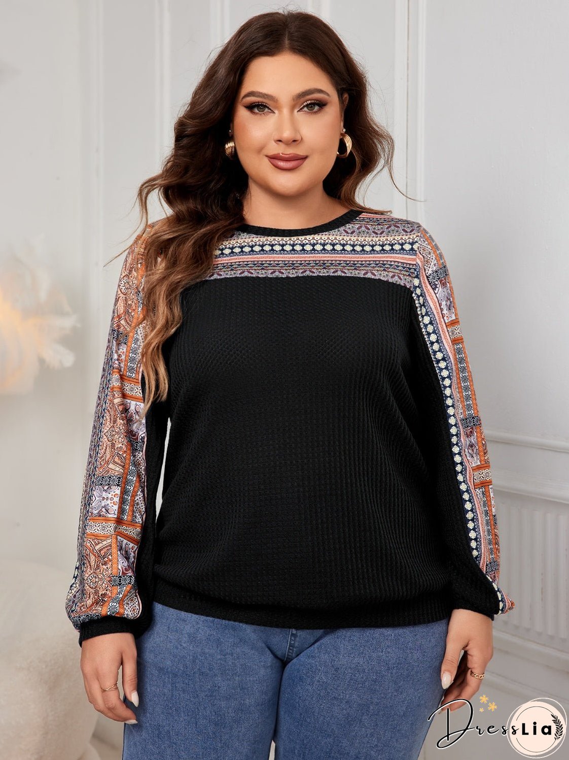 Plus Size Printed Long Sleeve Sweatshirt