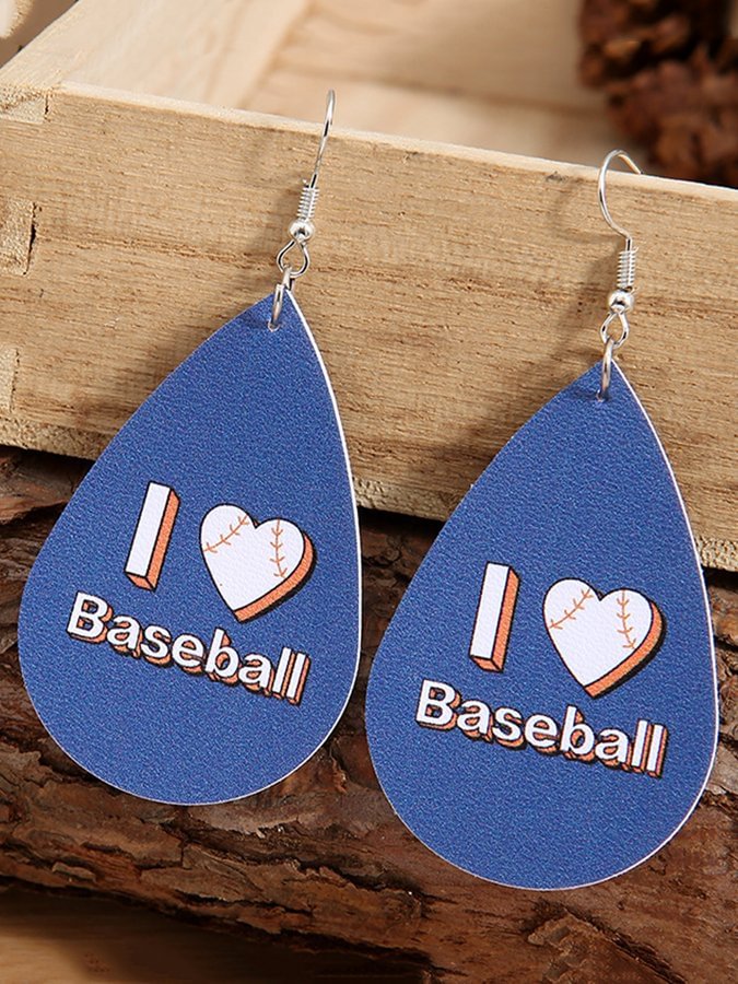 I Love Baseball Leather Earrings