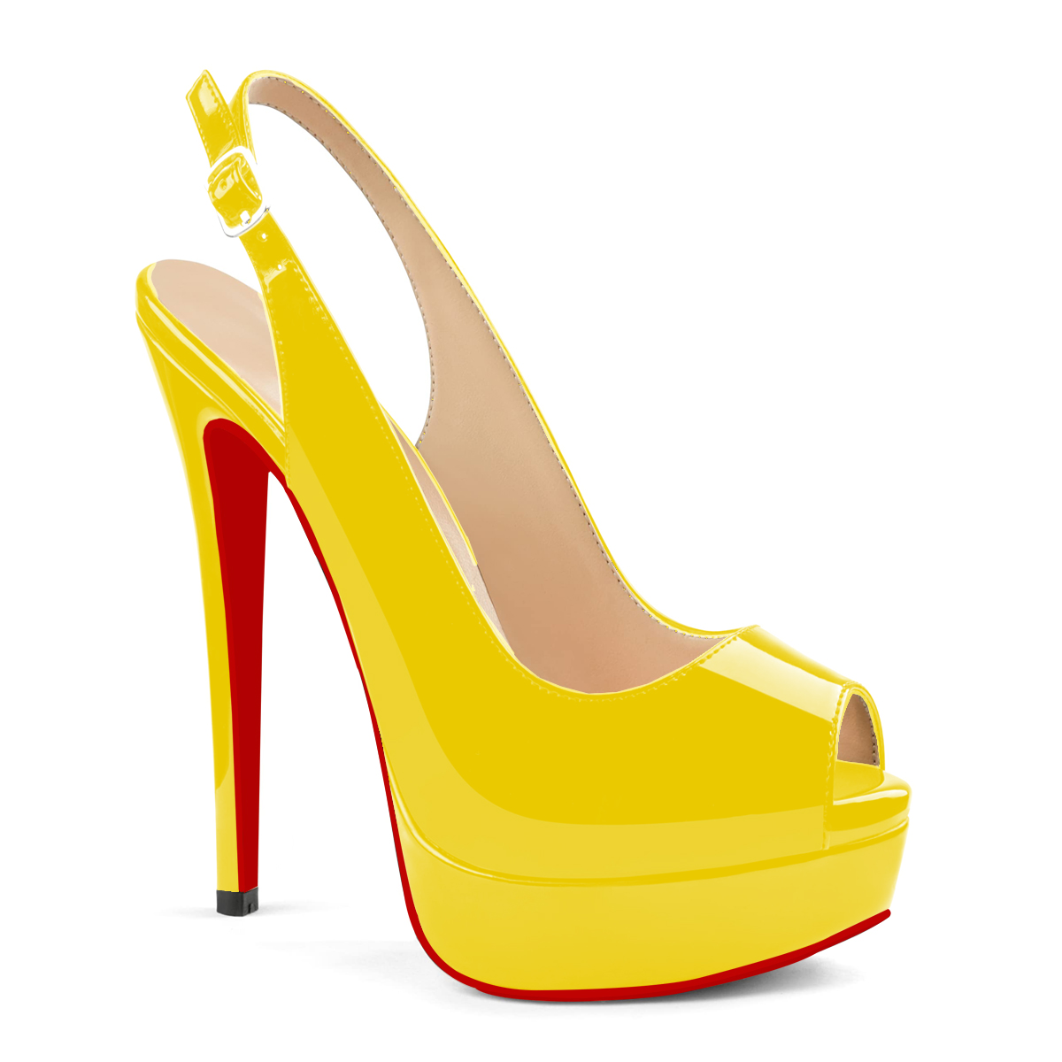 150mm Red Bottom Slingback High Heels Open Toe Platform Strap Pumps Sandals-MERUMOTE