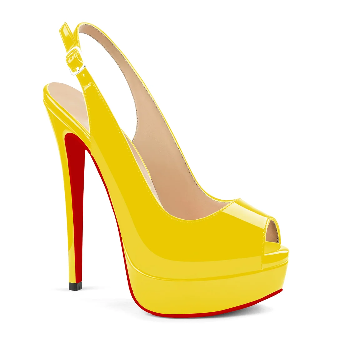 150mm Red Bottom Slingback High Heels Open Toe Platform Strap Pumps Sandals-MERUMOTE