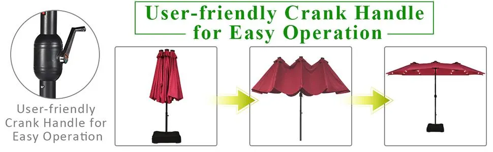 【Solar Led Lights】COSTWAY 13/15ft Large Patio Umbrella, Extra Large Outdoor Double-Sided Twin Umbrella with Base & 36 LED Lights & Crank Handle for Garden, Deck, Poolside, Patio, 4th of july decor, dad gift