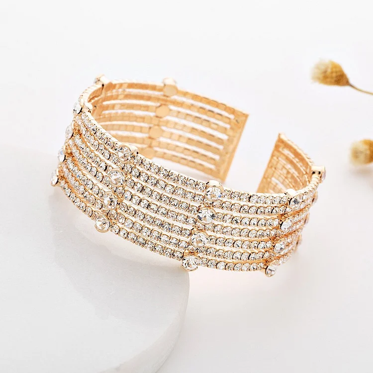 Luxury Lady Multi-row Rhinestone Open Bracelet