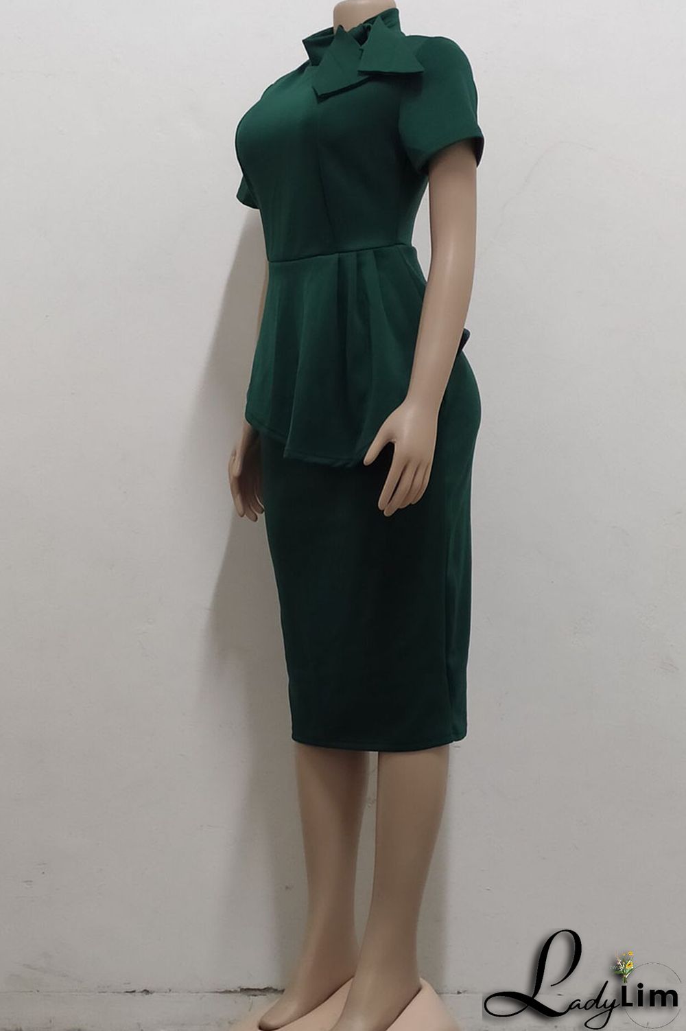 Coral Powder Casual Solid Patchwork Asymmetrical With Bow O Neck One Step Skirt Dresses