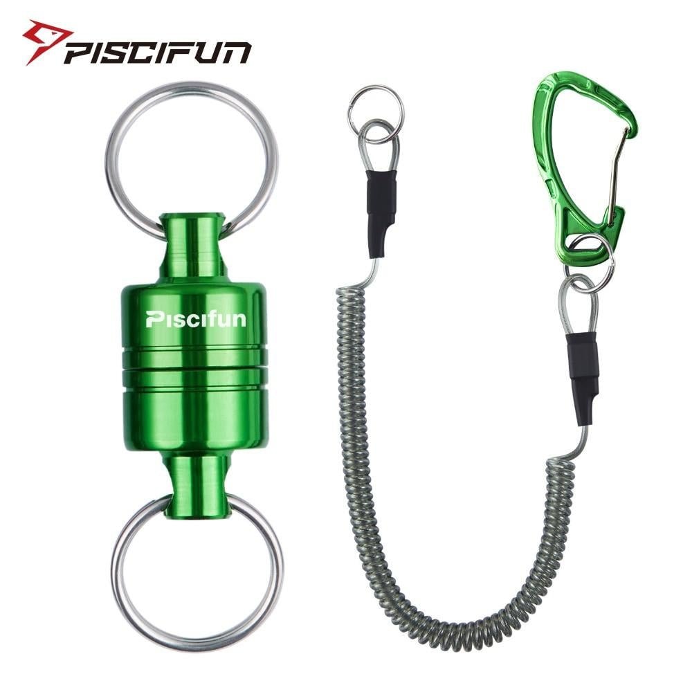 Piscifun Magnetic Net Release Fly Fishing Aluminum Strong Train Net Holder 7.7LB Lanyard Cable Pull 3.5KG Green/Silver/Black