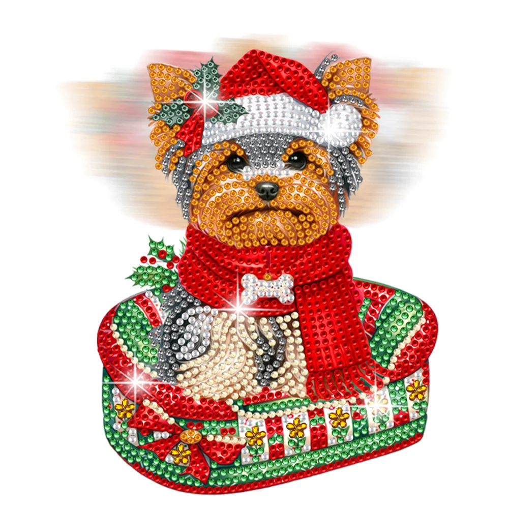 DIY Xmas Yorkshire Terrier Acrylic Shaking Head Desktop Diamond Painting Art Kits for Kids