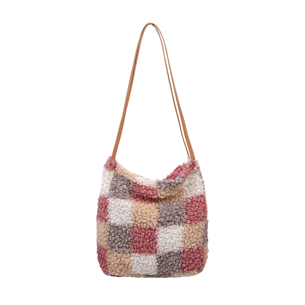 

Daily Plaid Print Shoulder Bag Women Big Capacity Fleece Handbag -Style 2, 501 Original