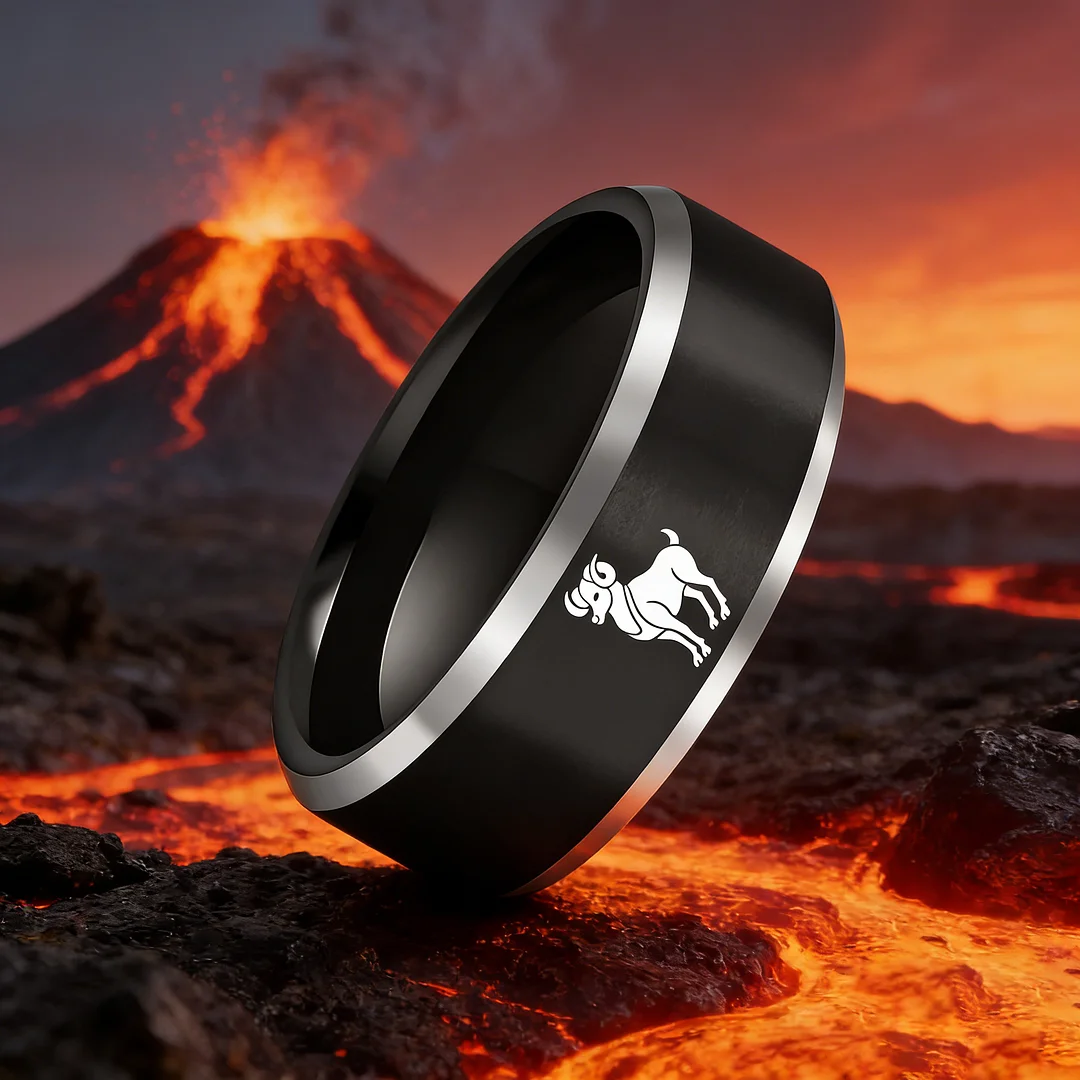 Beveled Edges Laser Etched Tungsten Carbide Rings Black Aries Couple Wedding Bands 4MM 6MM 8MM Width