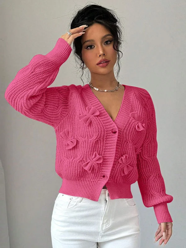 Athvotar Athvotar And Winter New Sweater Women's Tops Solid Color Long-Sleeved Bow Knitted Shirt Jacket