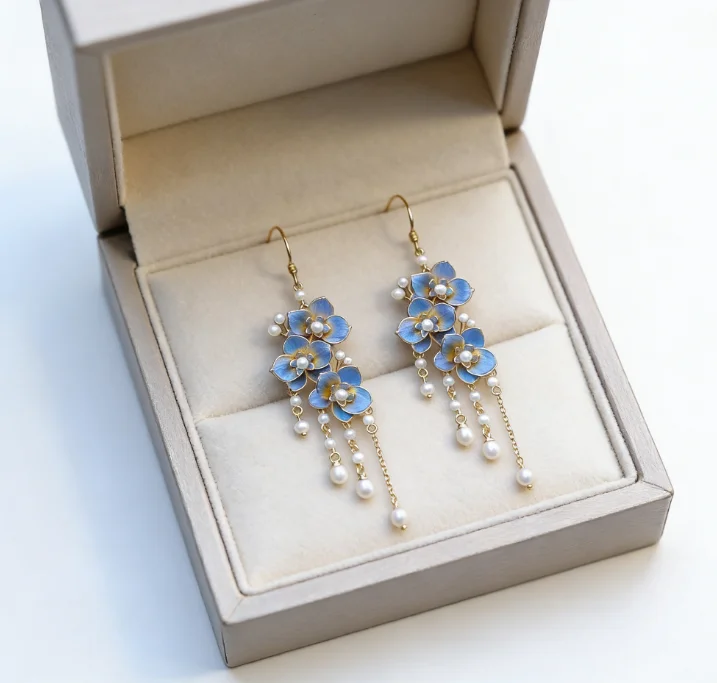 Cwaje4882_Summer Retro Pearl Butterfly Tassel Earrings