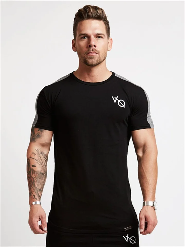 New Muscle Fitness Brother Sports Men's Slim-type T-shirt Summer Round Neck Pullover Cotton Running Short-sleeved-Mixcun