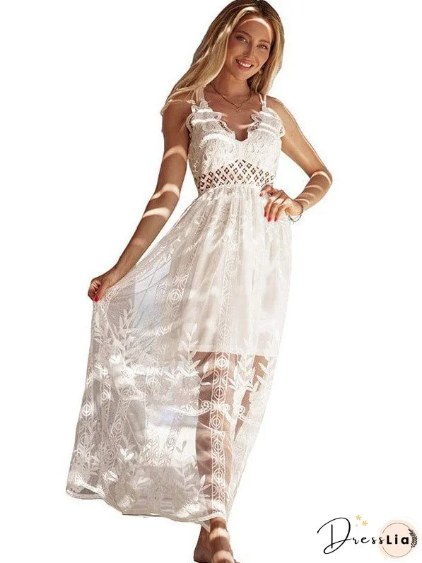 Long Lace Dress with Suspender Straps