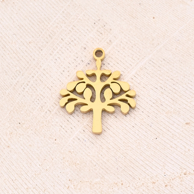 1 Piece 12x10mm 16.5×14.5mm 17×14.5mm Hole 1~1.9mm 304 Stainless Steel 18K Gold Plated Life Tree Polished Jewelry Accessories Pendant