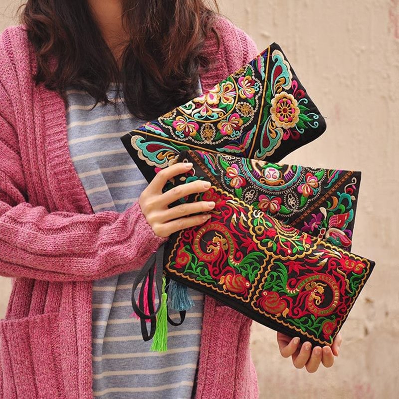 Women Ethnic National Retro Butterfly Flower Bags Handbag Coin Purse Embroidered Lady Clutch Tassel Small Flap Summer Sale US Mall Lifes