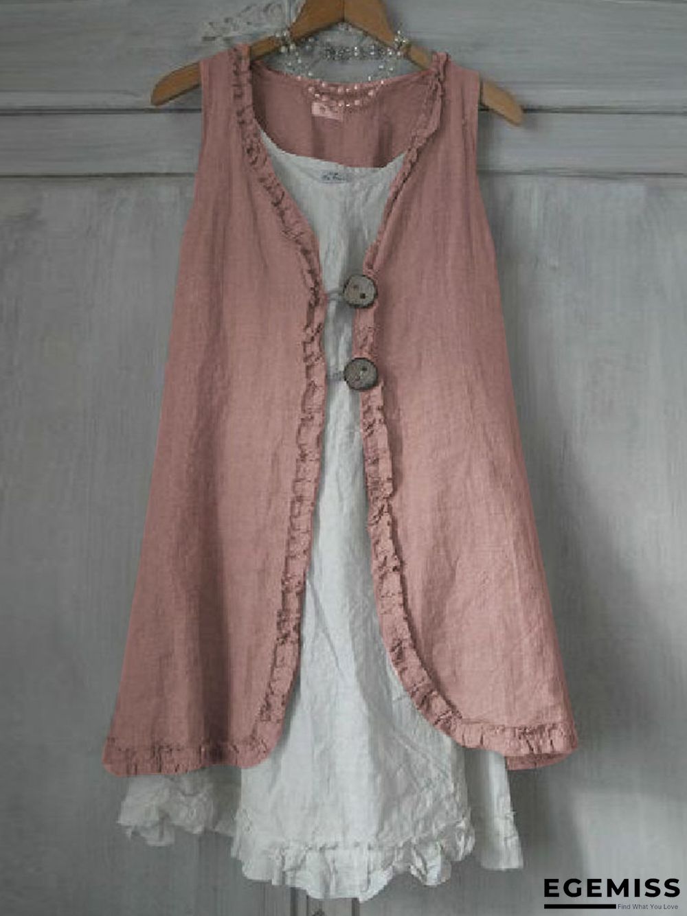 Buttoned Ruffled Sleeveless Linen Solid Shirts & Tops Linen | EGEMISS