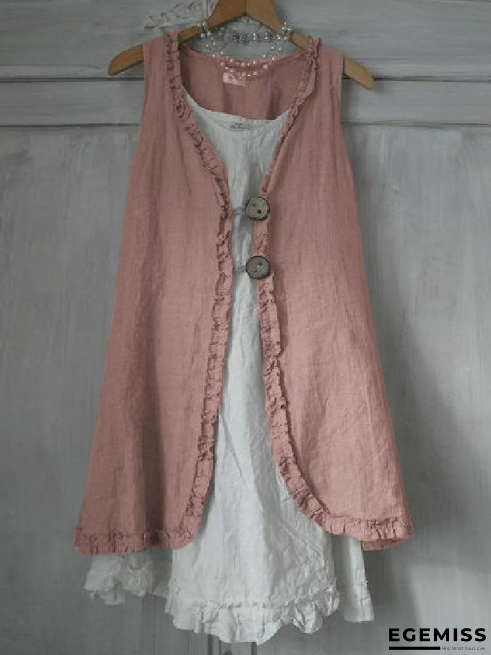 Buttoned Ruffled Sleeveless Linen Solid Shirts & Tops Linen | EGEMISS