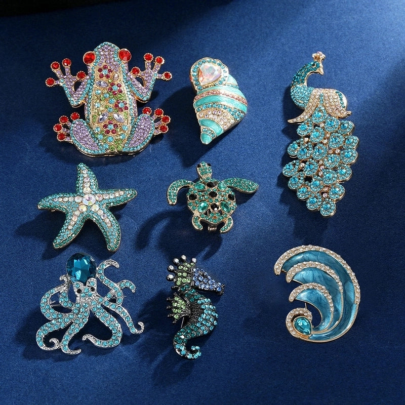 Marine Style IG Style Pin Tortoise Peacock Starfish Alloy Plating Inlay Rhinestones Unisex Brooches