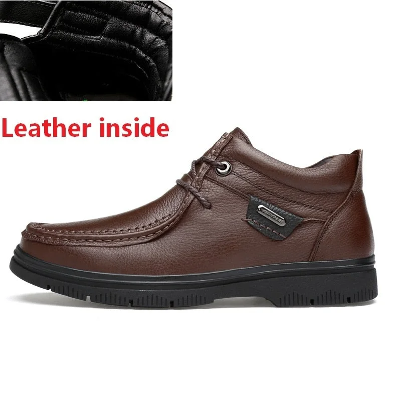 Size 47 New Mens Genuine Leather Boots 2021 Fashion High Top Winter Shoes Lace Up Ankle Boots Autumn Shoes Men Warm Footwear
