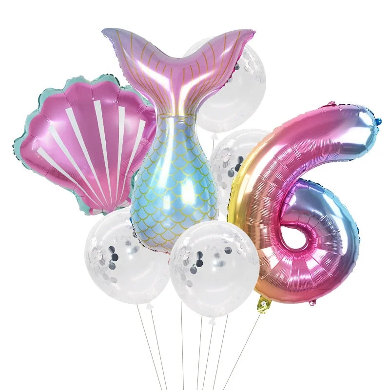 Little Mermaid Party Balloons 32inch Number Foil Balloon Kids Birthday Party Decoration Supplies Baby Shower Decor Helium Globos