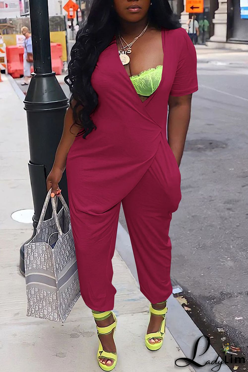 White Casual Solid Patchwork Asymmetrical V Neck Loose Jumpsuits