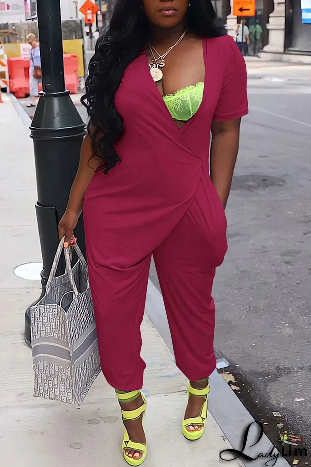 White Casual Solid Patchwork Asymmetrical V Neck Loose Jumpsuits