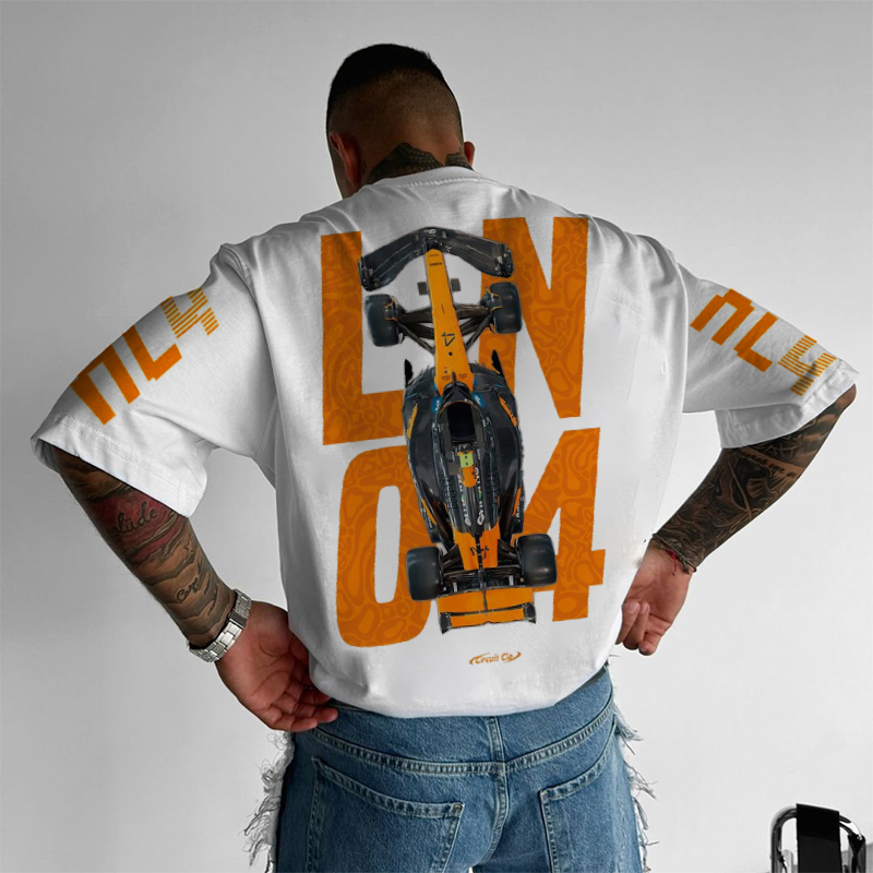 Unisex White Loose Casual Racing Print T-Shirt / TECHWEAR CLUB / Techwear