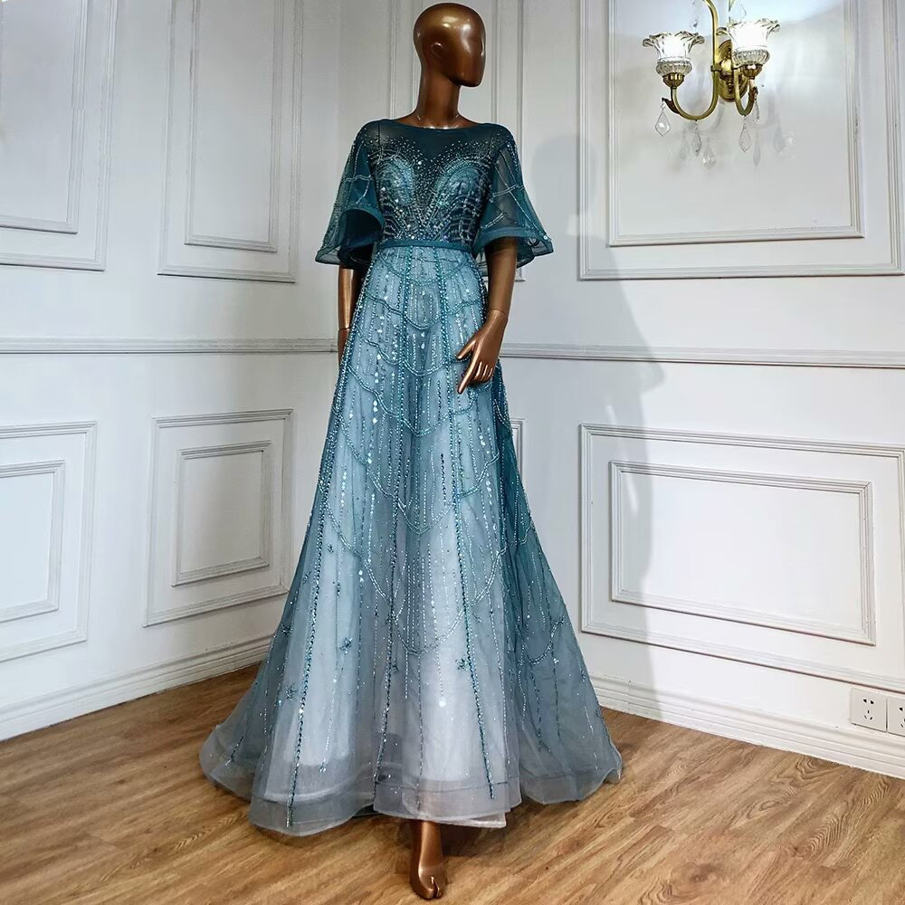 Lisliy Gorgeous Long Sleeves Beaded Embroidery A-Line Jewel Long Prom Dress