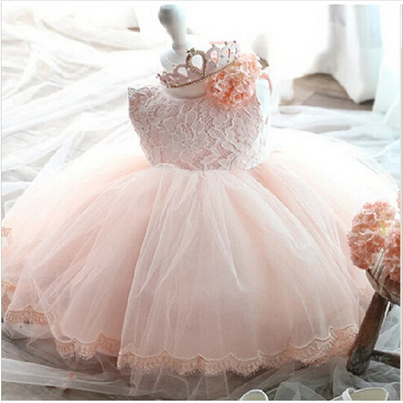 Uveng 2021 Infant Baby Girls Flower Dresses Christening Gowns Newborn Babies Baptism Clothes Princess tutu Birthday White Bow Dress