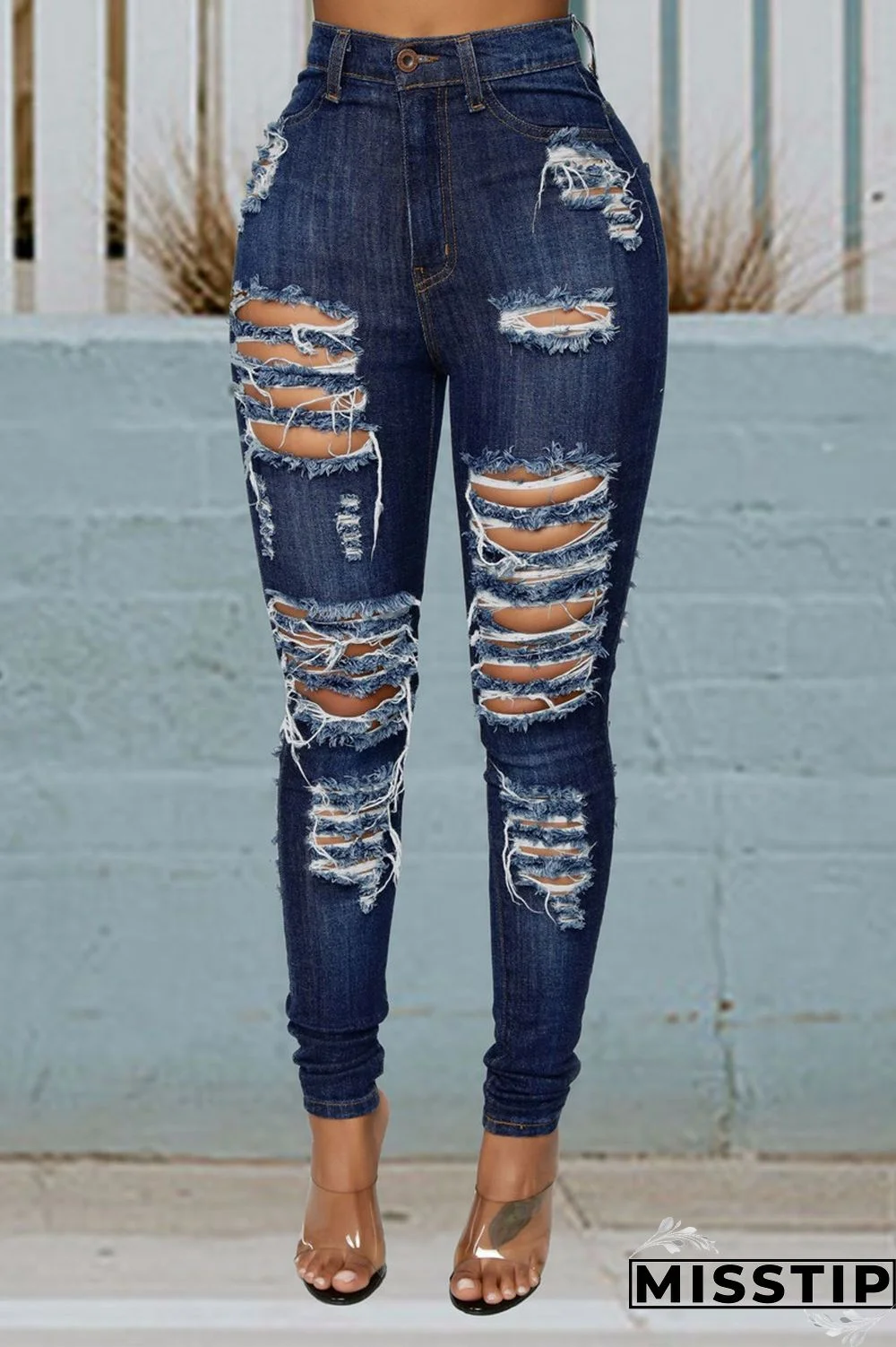 Dark Blue Broken Holes Denim