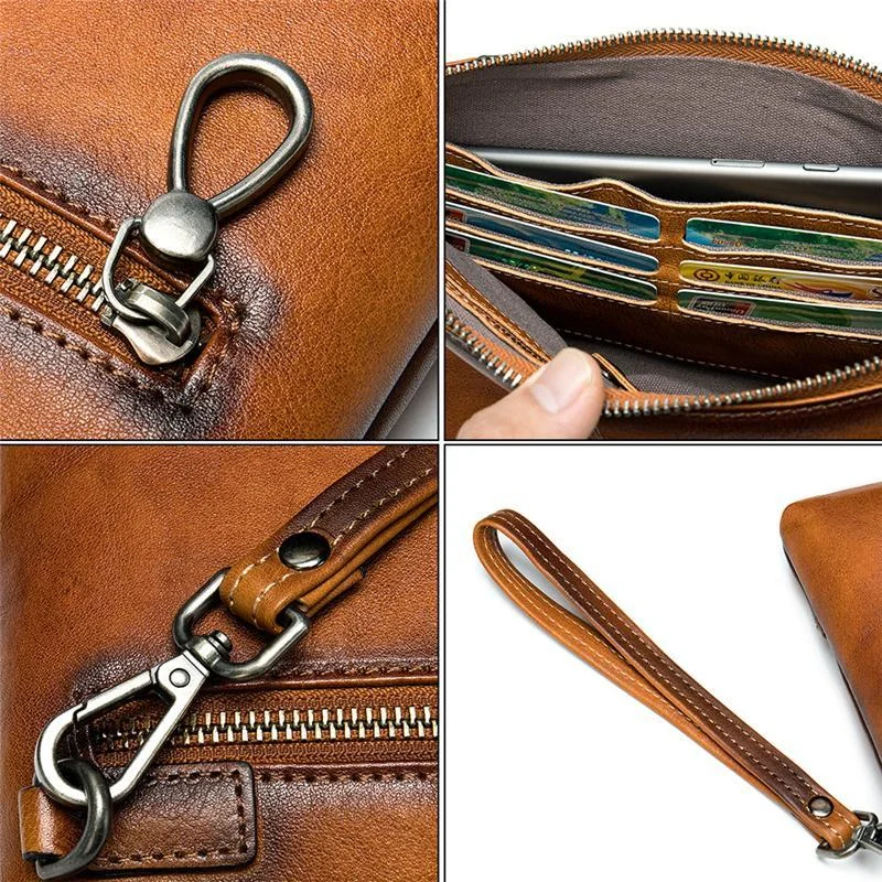 Mens Vintage Patchwork Leather Business Casual Clutch Bags