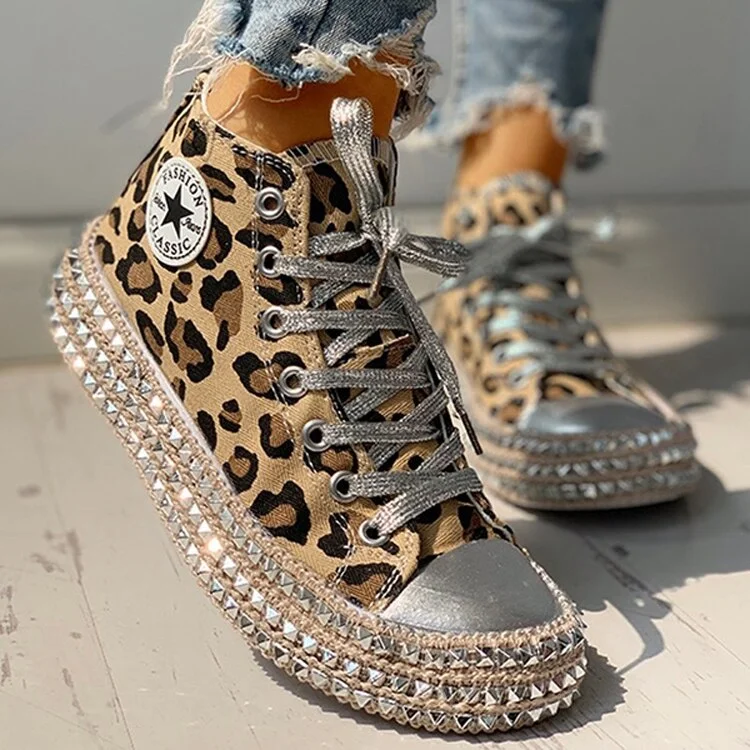 2020 Woman Spring Leopard Print Canvas Fashion Sneakers Rhinestone Sequin Flat Wild Women's Shoes Youth Casual Shoes Plus Size