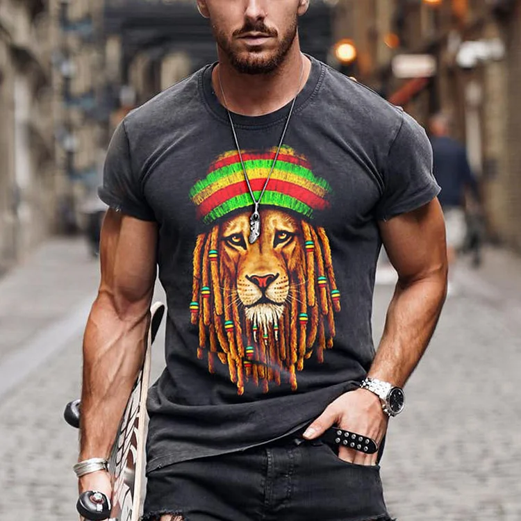 BrosWear Men's Casual Stretch Reggae Lion T-Shirt