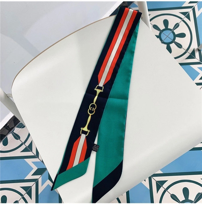 Women’s Minimalist Classic Style Color Block Satin Printing Silk Scarf