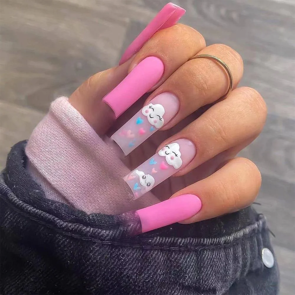 Detachable Coffin Biscuit Pattern False Nails With Designs Ballerina Fake Nails Full Cover Press On Nail Tips With Press Glue