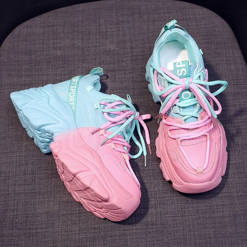 Mixed Color Platform Sneakers For Women Fashion 2022 Spring Platform Sports Shoes Woman Street Non-Slip Chunky Trainers