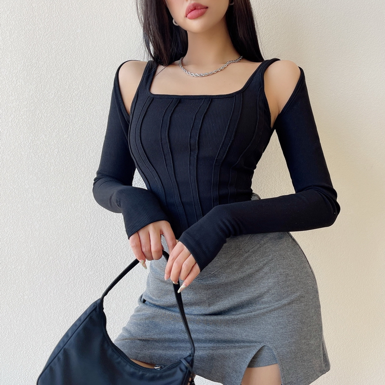 Ootddress Women Striped Stitching Slim T-shirt Female 2 In 1 Shrug Set Co-ord Crop Shrug And Corset Tank Tops Set Y2k Streetwear New