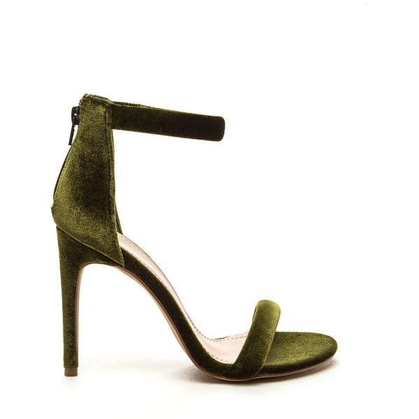 Filosofisch actrice software Olive Green Velvet Stiletto Heels Ankle Strap Summer Sandals|FSJshoes
