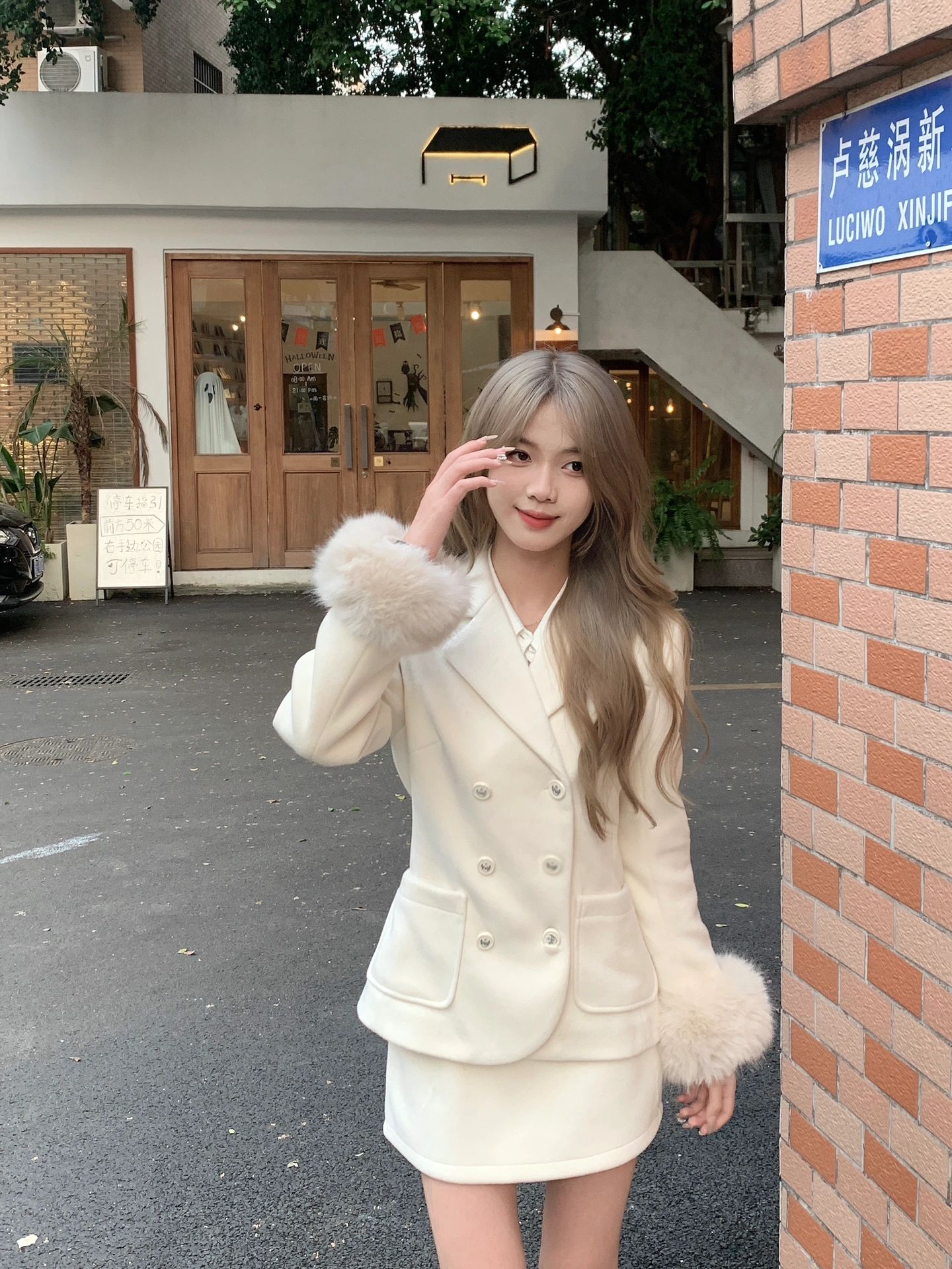 Elegant 2 piece Set Women Blazer Fuax Fur Patchwork Long Sleeve Jacket Mini Skirt Solid Suit Autumn Winter Korean Casual Outfits
