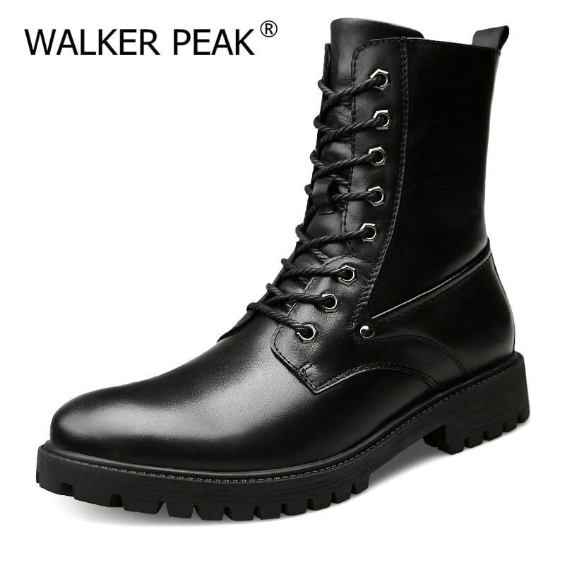 Men's Moto Boots Outdoor Mid-calf Army Boots Men's Leather Military Desert Tactical Boot Shoe Black Combat Boots Walker Peak