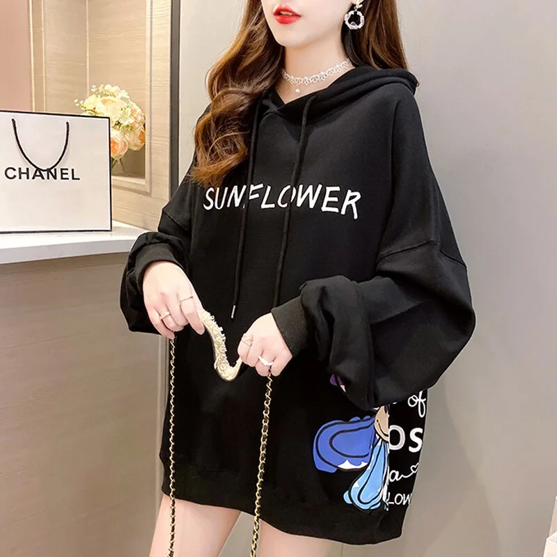 Autumn Design Print Letter Hoodies Women Cartoon Loose Lady Sweatshirt Causal Long Sleeves Korean Fashion Student Clothes