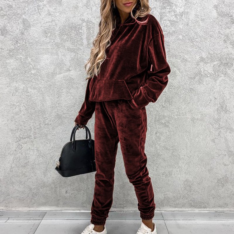  Women's solid color hooded sports casual suit Two-piece Outfits MusePointer