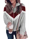 Urban Contrast Color Lapel Long Sleeves Zipper Faux Fur Coat