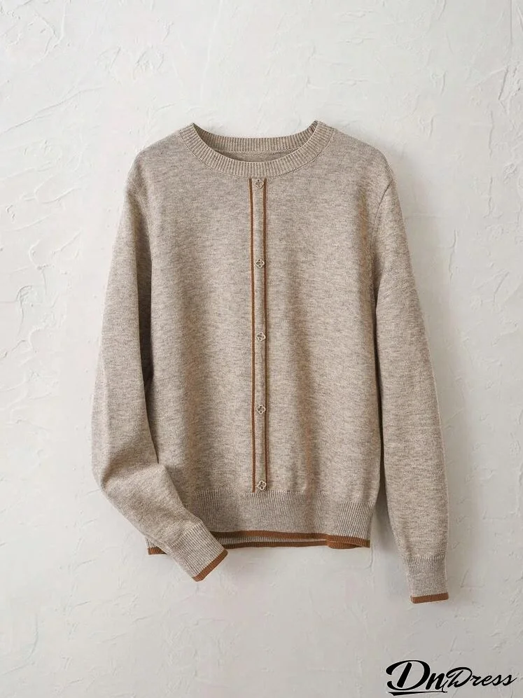 Women's Long Sleeve Round Neck Cardigan Sweater