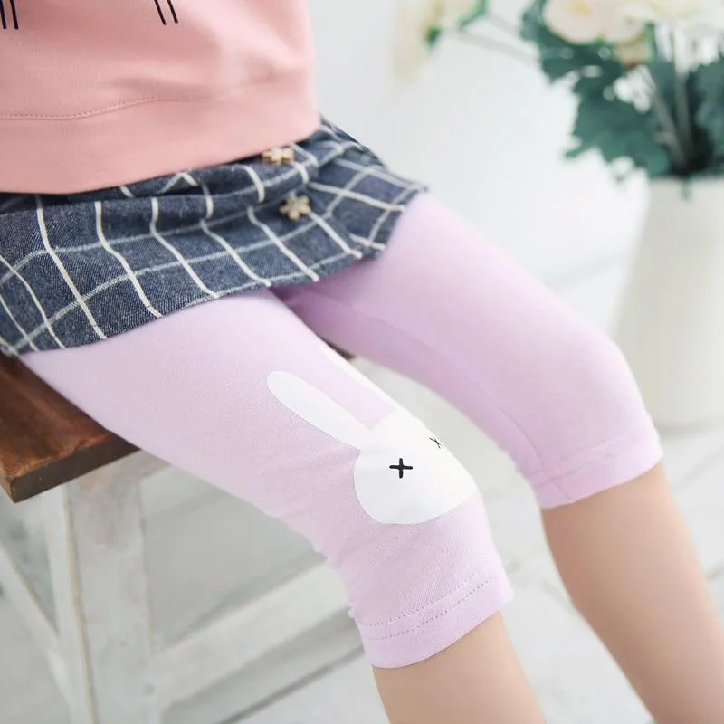 Girls Summer Leggings Rabbit Kids Knee Length Pants Leggins Trouser Elastic Cotton Candy Color Children Capris Girl Skinny Pants