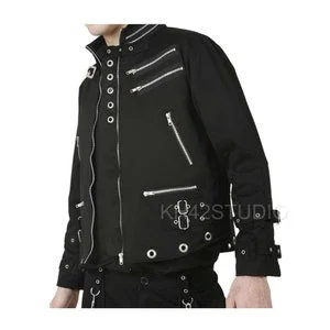 pornhint Pornhint Punk Fetish Eyelet Jacket Men Black Jacket Gothic Rocker Jacket