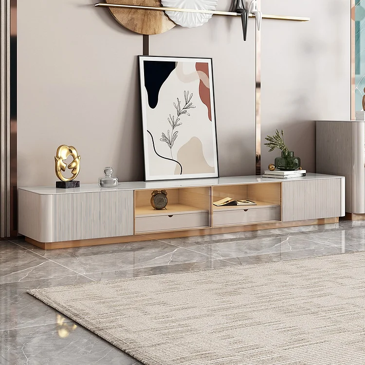 Homemys Modern Stone Top TV Stand Console with Storage in White
