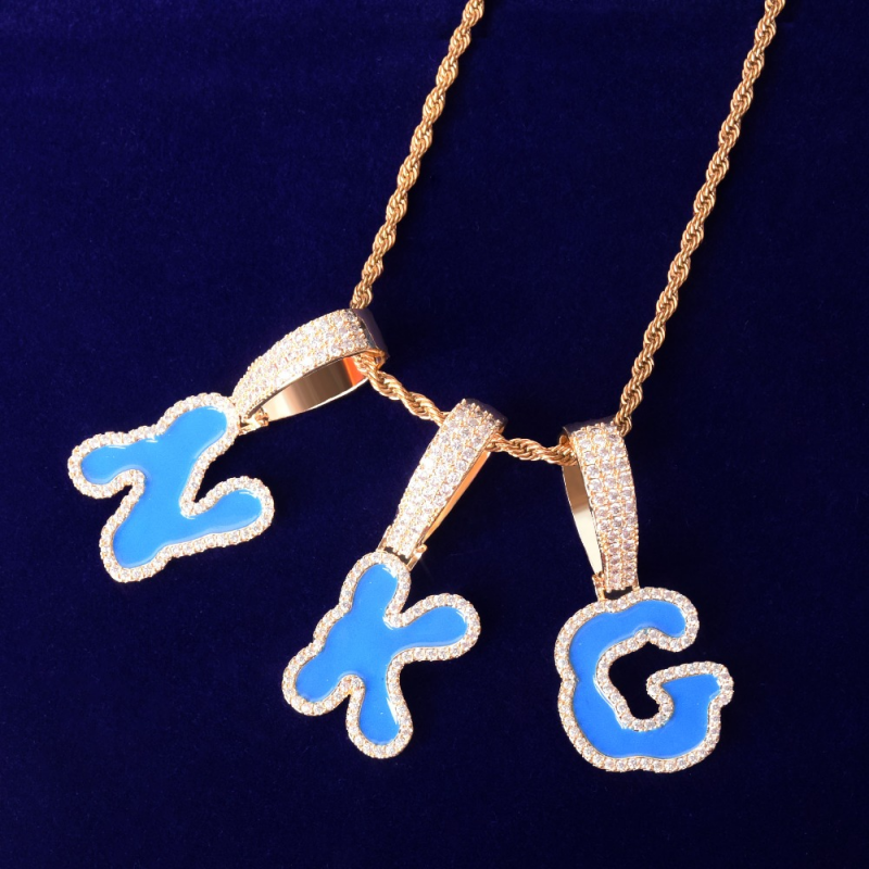Custom Name Blue/Pink Oil Letters Pendant Hip Hop Personalized Necklaces Jewelry-VESSFUL