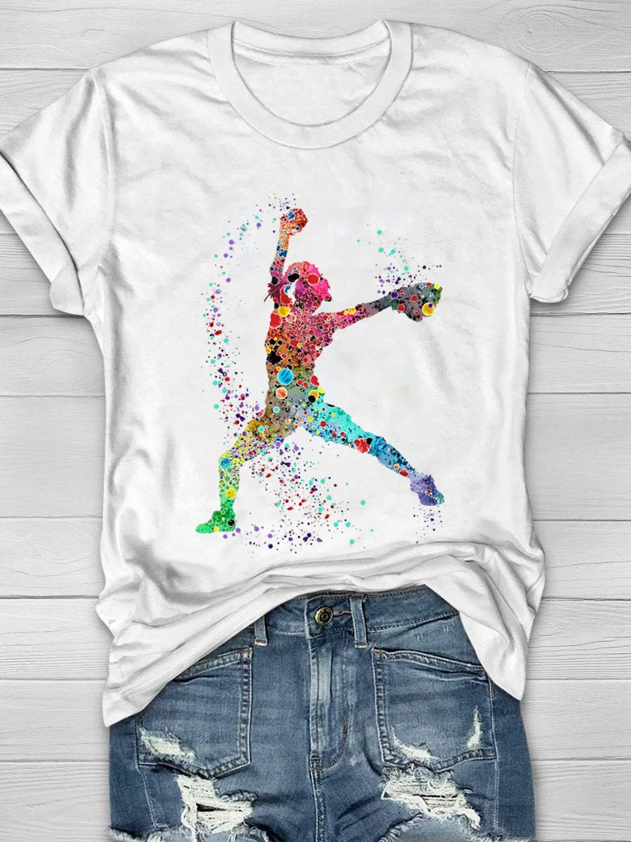 Baseball And Softball Catcher Print Short Sleeve T-Shirt