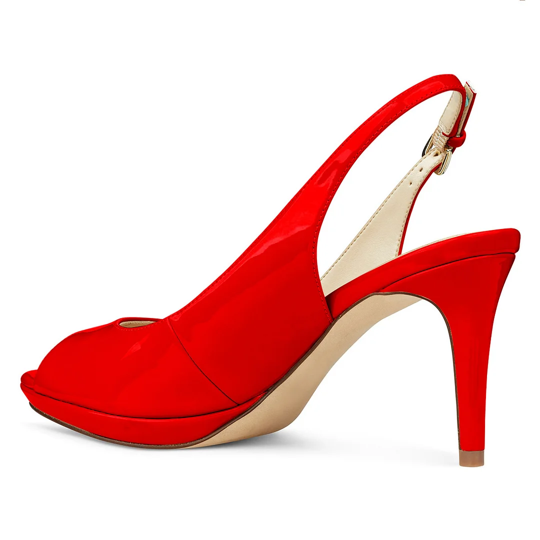 Peep Toe Patent Leather Platform Slingback Sexy High Heels in Red