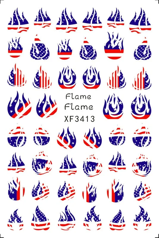3D Flag Sport Nail Stickers for Manicure Fire Clover Decoration Decals Back Glue Designer Gymnastics Nail Art Sticker