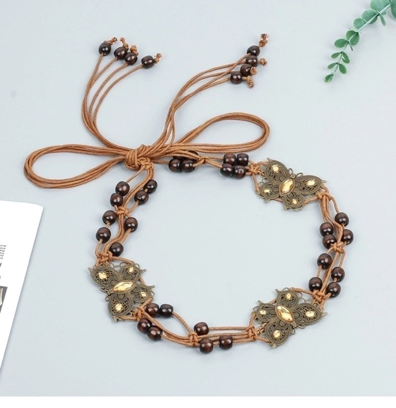 Bohemian Butterfly Alloy Inlay Rhinestones Women’s Woven Belts 1 Piece